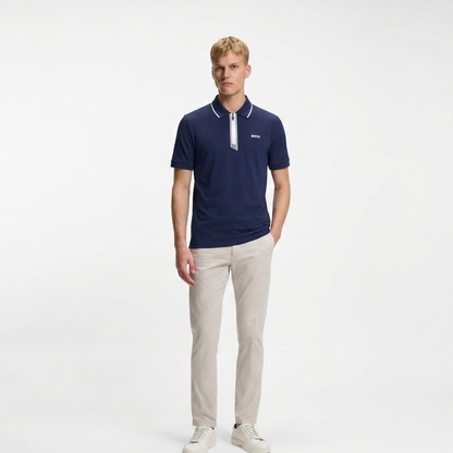 BOSS Paule Slim-Fit Piqué Polo Shirt with Zip Neck & Contrast Details