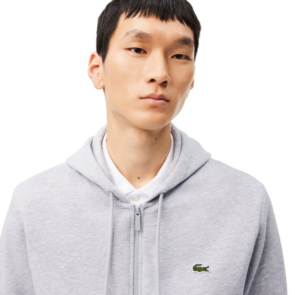 Lacoste Men’s Classic Zippered Fleece Hoodie – Heather Grey