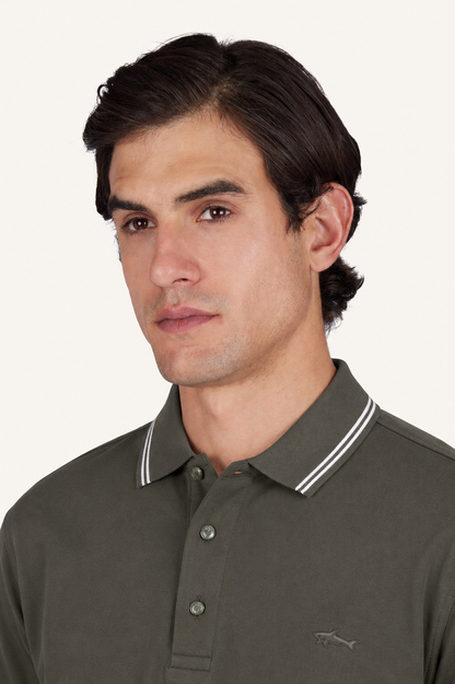 Paul & Shark Tipped Collar Smooth Cotton Polo Shirt – Olive Green