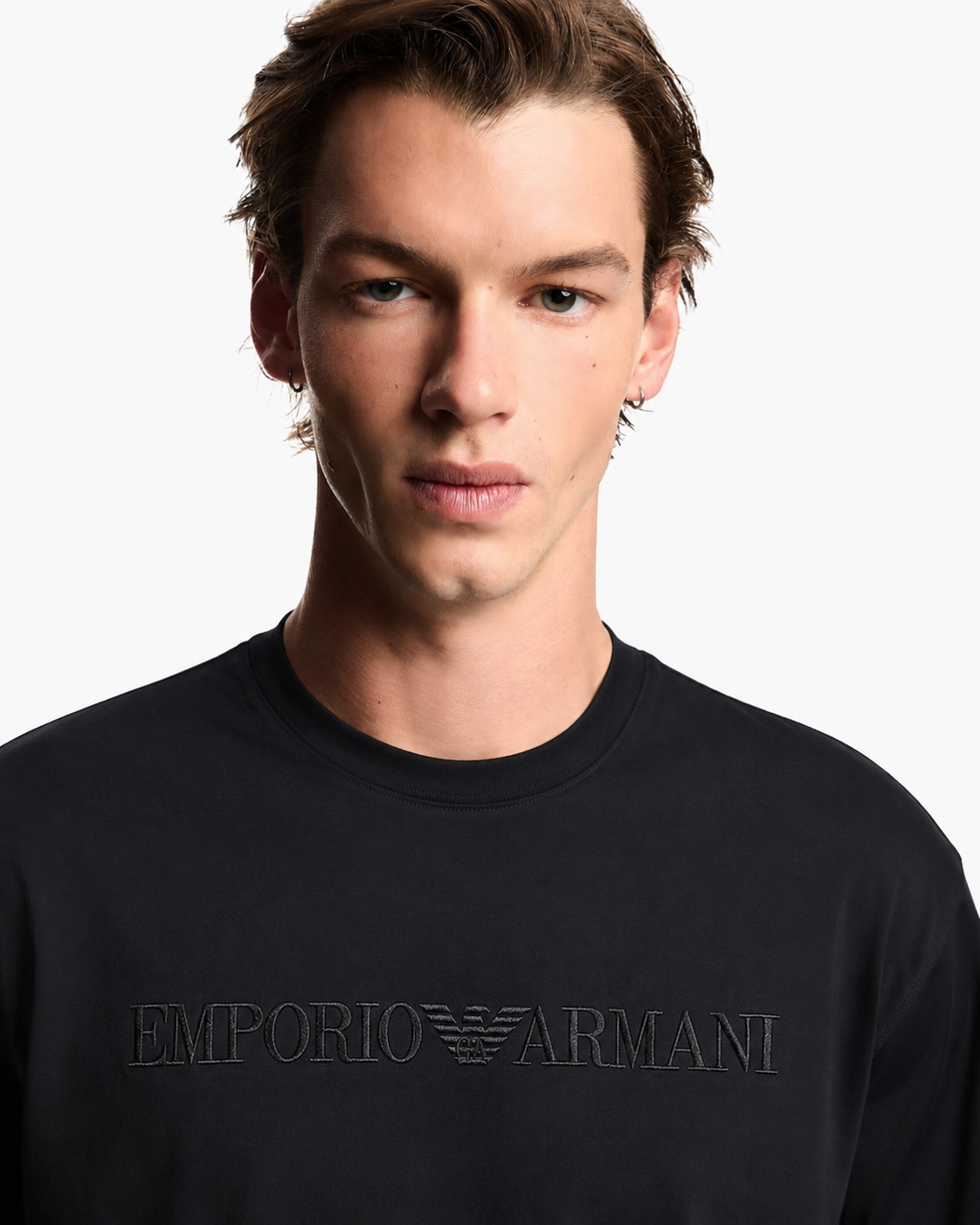 Emporio Armani T-Shirt with Embroidered Outline Logo – Black