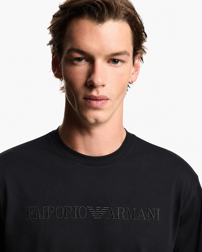 Emporio Armani T-Shirt with Embroidered Outline Logo – Black