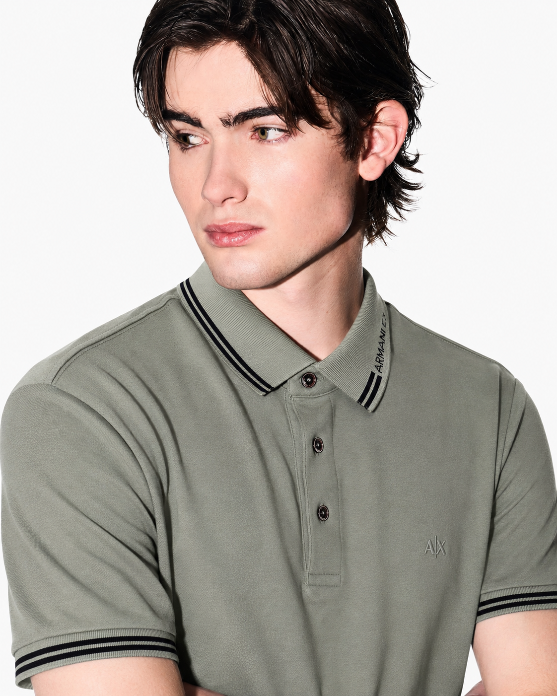 Armani Exchange Logo-Collar Slim-Fit Polo Shirt – Sage Green