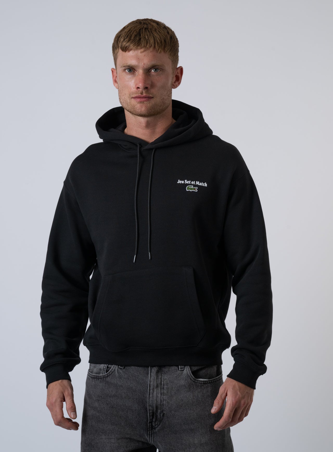 Lacoste Black Jersey Cotton Hoodie - "Jeu Set et Match" Embroidery