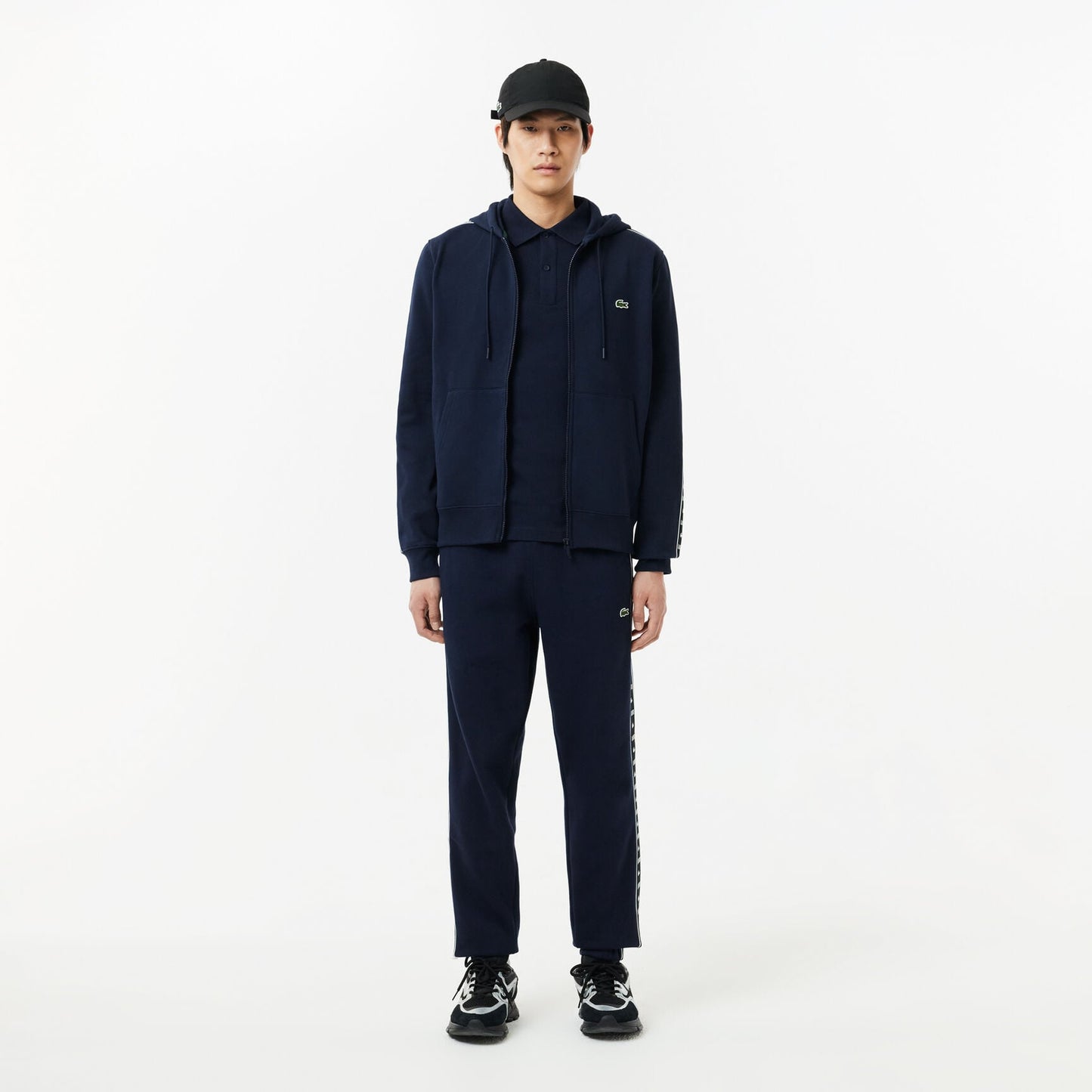 Lacoste Regular Fit Monogram Tape Cotton Polo Shirt – Navy Blue