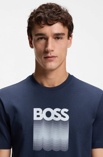 BOSS Regular-Fit Cotton T-Shirt with Gradient Wave Logo