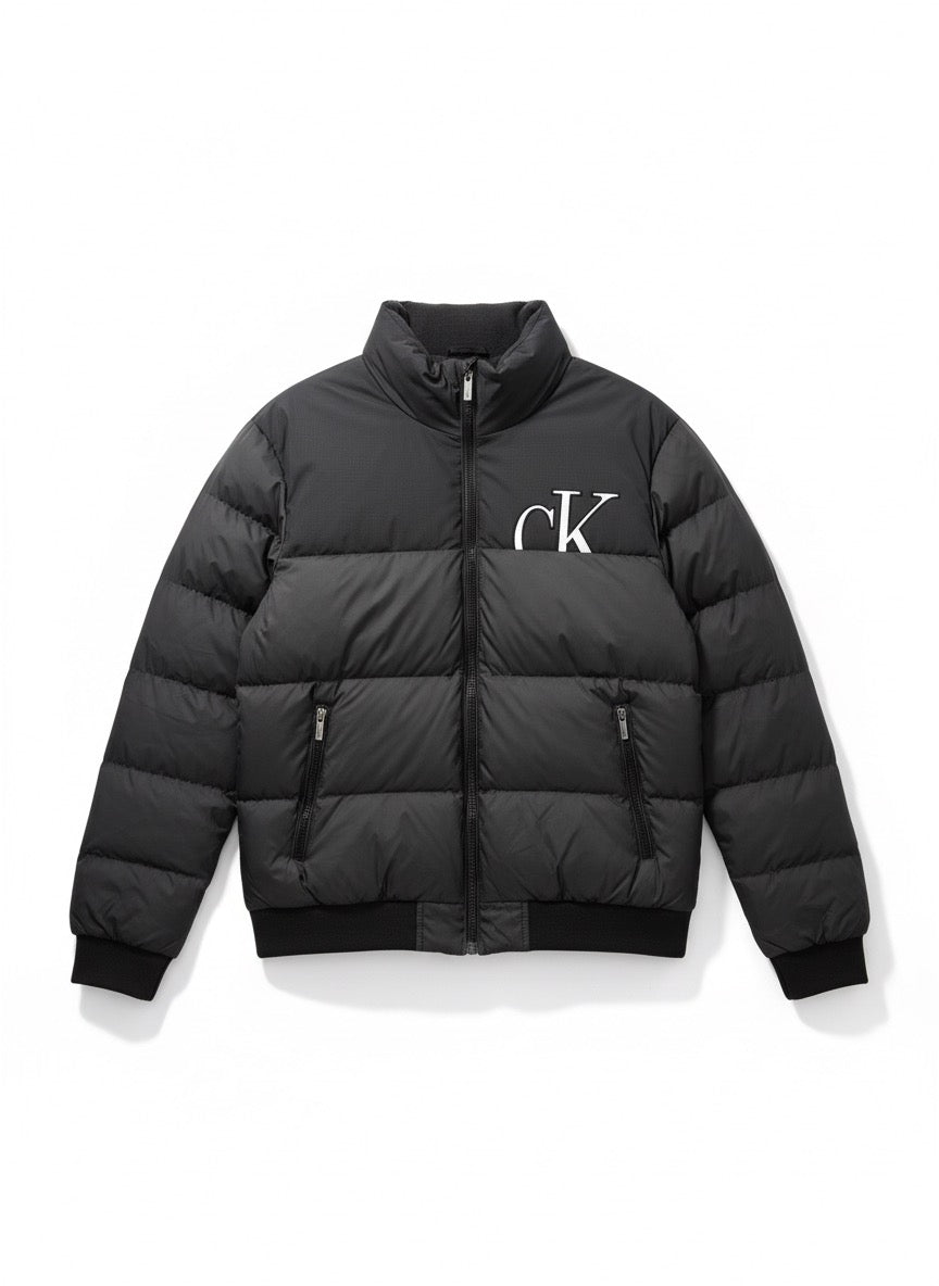 Calvin Klein Puffer Jacket with Bold CK Logo - Black