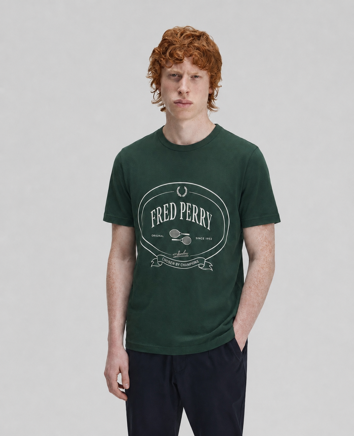 Fred Perry Crew Neck T-Shirt in Hunting Green with Heritage Graphic Print