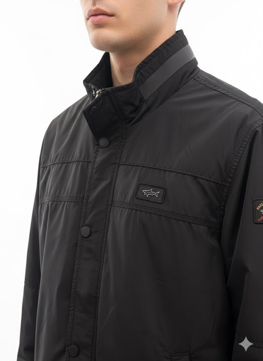 Paul & Shark Black Stand-Collar Jacket with Hidden Placket