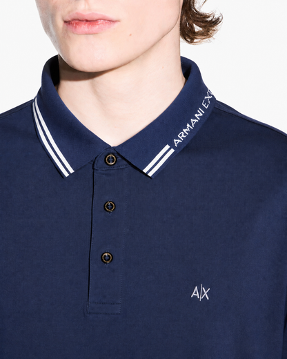 Armani Exchange Logo-Collar Slim-Fit Polo Shirt – Navy Blue