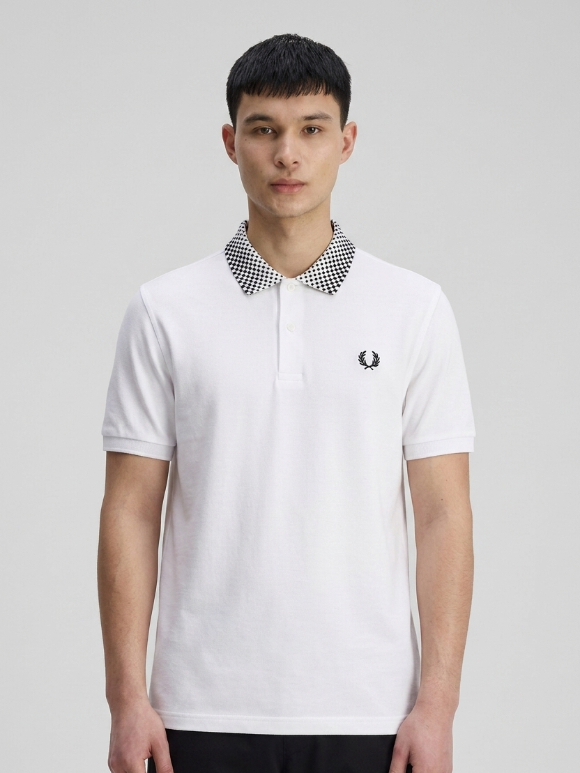 Fred Perry Checkerboard Collar Pique Polo Shirt – White
