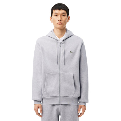Lacoste Men’s Classic Zippered Fleece Hoodie – Heather Grey