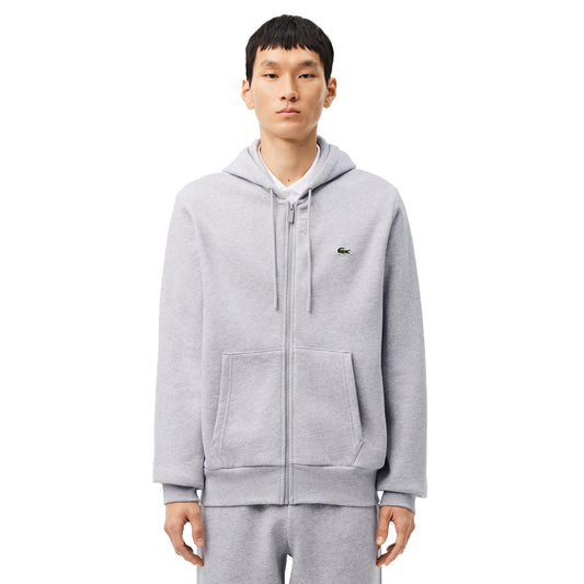 Lacoste Men’s Classic Zippered Fleece Hoodie – Heather Grey