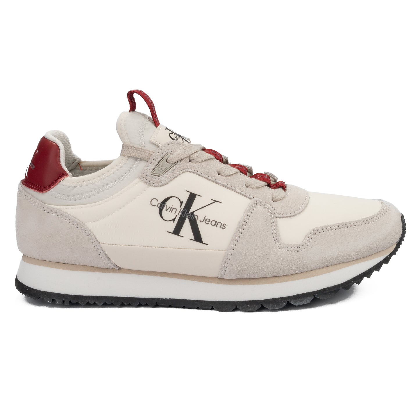 Calvin Klein Jeans – Retro Runner Sneakers in Eggshell/Deep Red