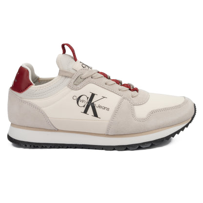 Calvin Klein Jeans – Retro Runner Sneakers in Eggshell/Deep Red