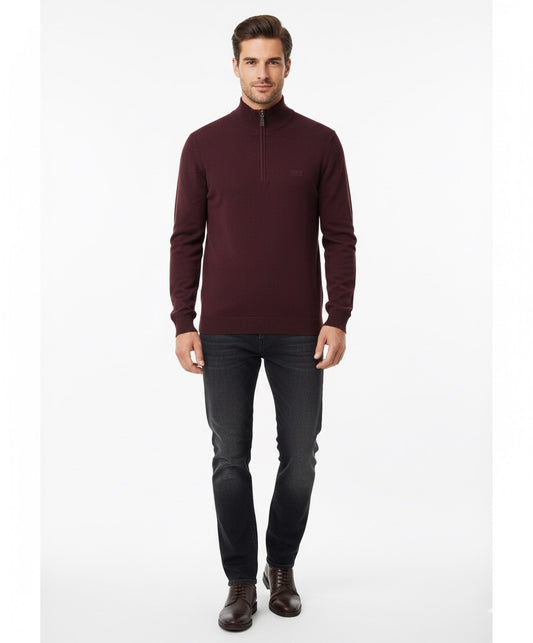 BOSS Men's Half-Zip Knit Jumper - Dark Red / Burgundy