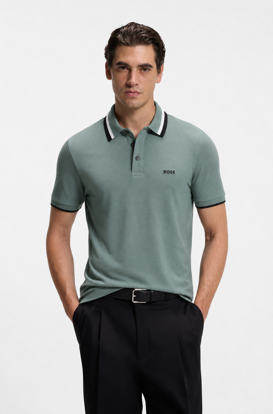 BOSS Regular-Fit Cotton Piqué Polo Shirt in Sage Green