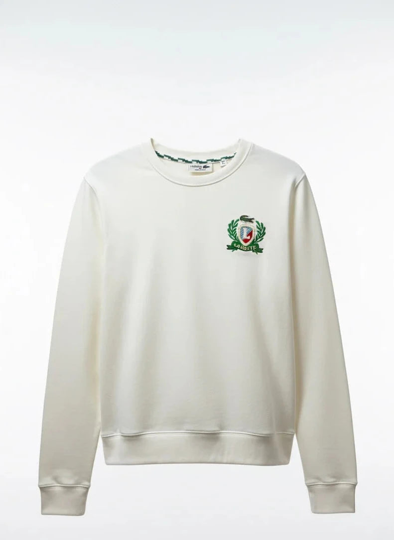 Lacoste Men’s Heritage Crest Emblem Sweatshirt – Off-White/Cream