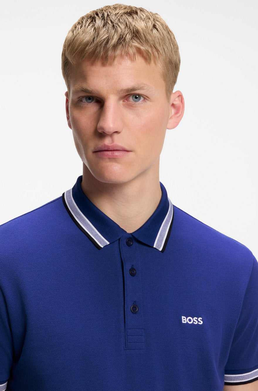 BOSS Slim-Fit Polo Shirt in Mercerized Cotton with Striped Accents