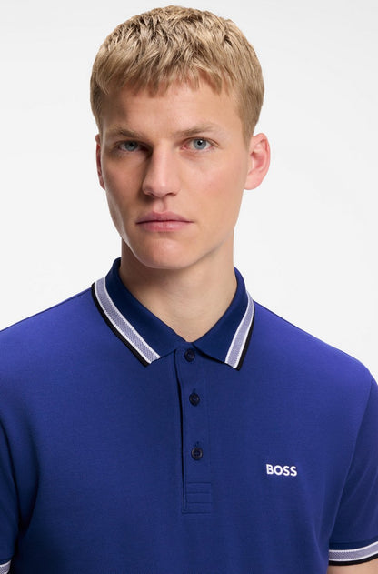 BOSS Slim-Fit Polo Shirt in Mercerized Cotton with Striped Accents