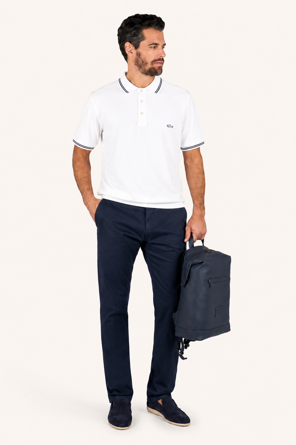 Paul & Shark Tipped Collar Smooth Cotton Polo Shirt – White