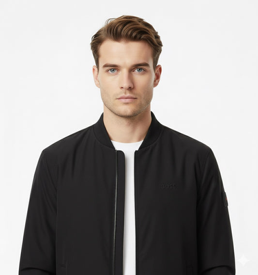 BOSS Regular-Fit Black Bomber Jacket with Tonal Logo