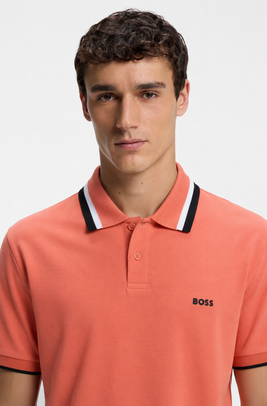BOSS Regular-Fit Cotton Piqué Polo Shirt in Salmon Pink