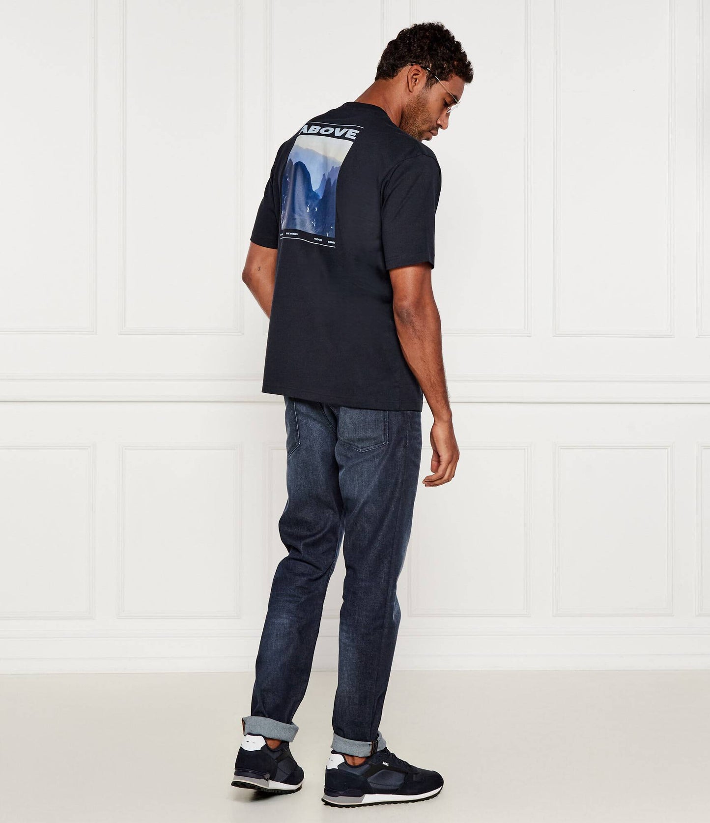 BOSS Relaxed-Fit Cotton Graphic T-Shirt with "Above" Mountain Print