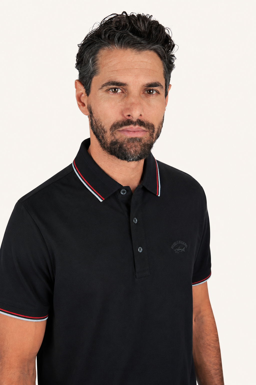 Paul & Shark Embossed Logo Piping Polo Shirt - Black