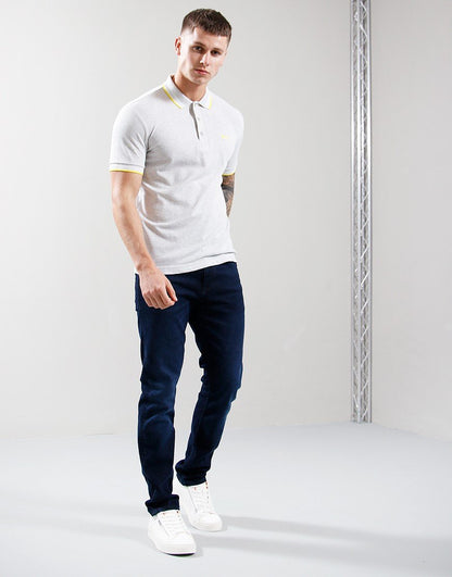 BOSS Passenger Slim-Fit Polo Shirt – Light Grey Melange with Yellow Trim