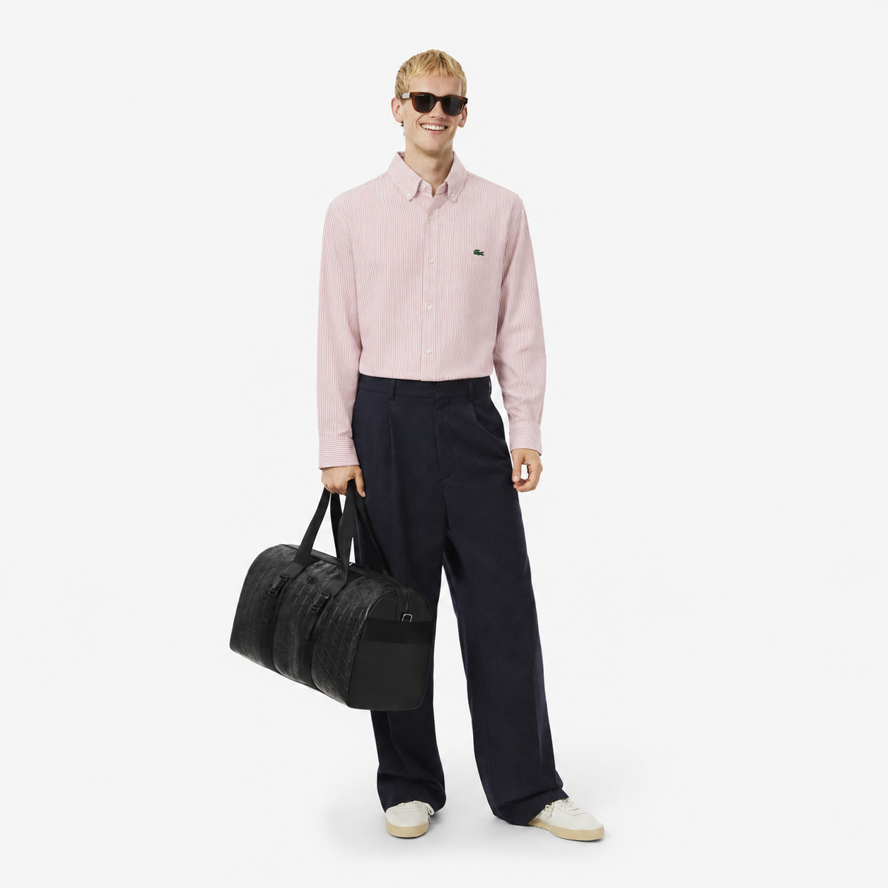 Lacoste Slim Fit Vertical Striped Oxford Shirt – Soft Pink / White