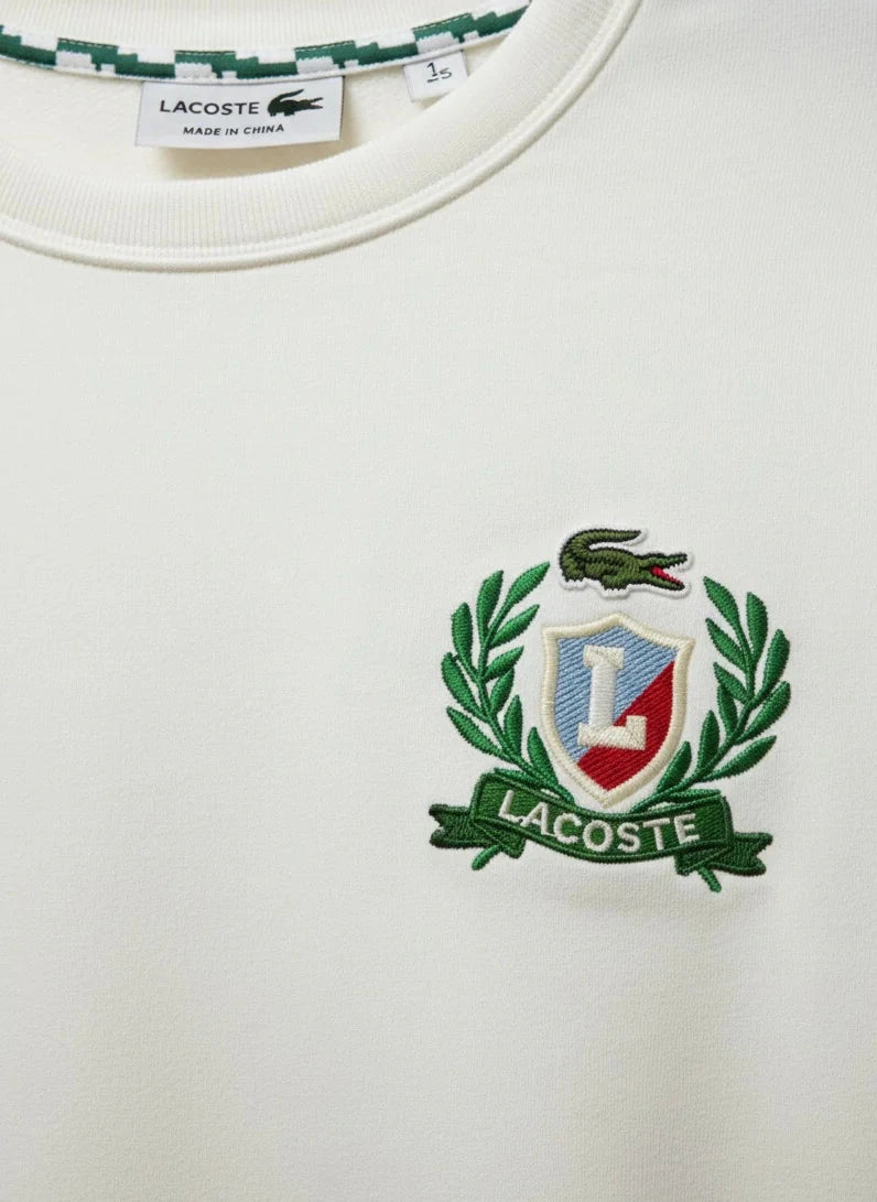 Lacoste Men’s Heritage Crest Emblem Sweatshirt – Off-White/Cream