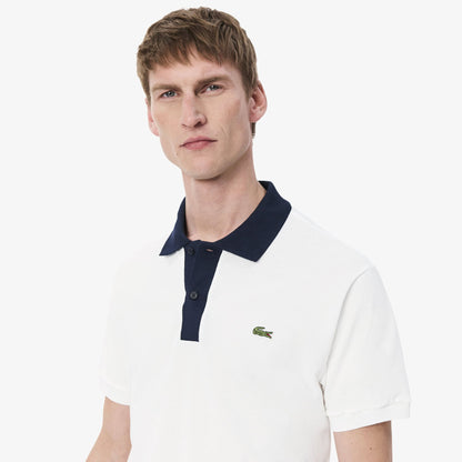 Lacoste Classic Fit Colorblock Organic Cotton Polo Shirt – White/Navy