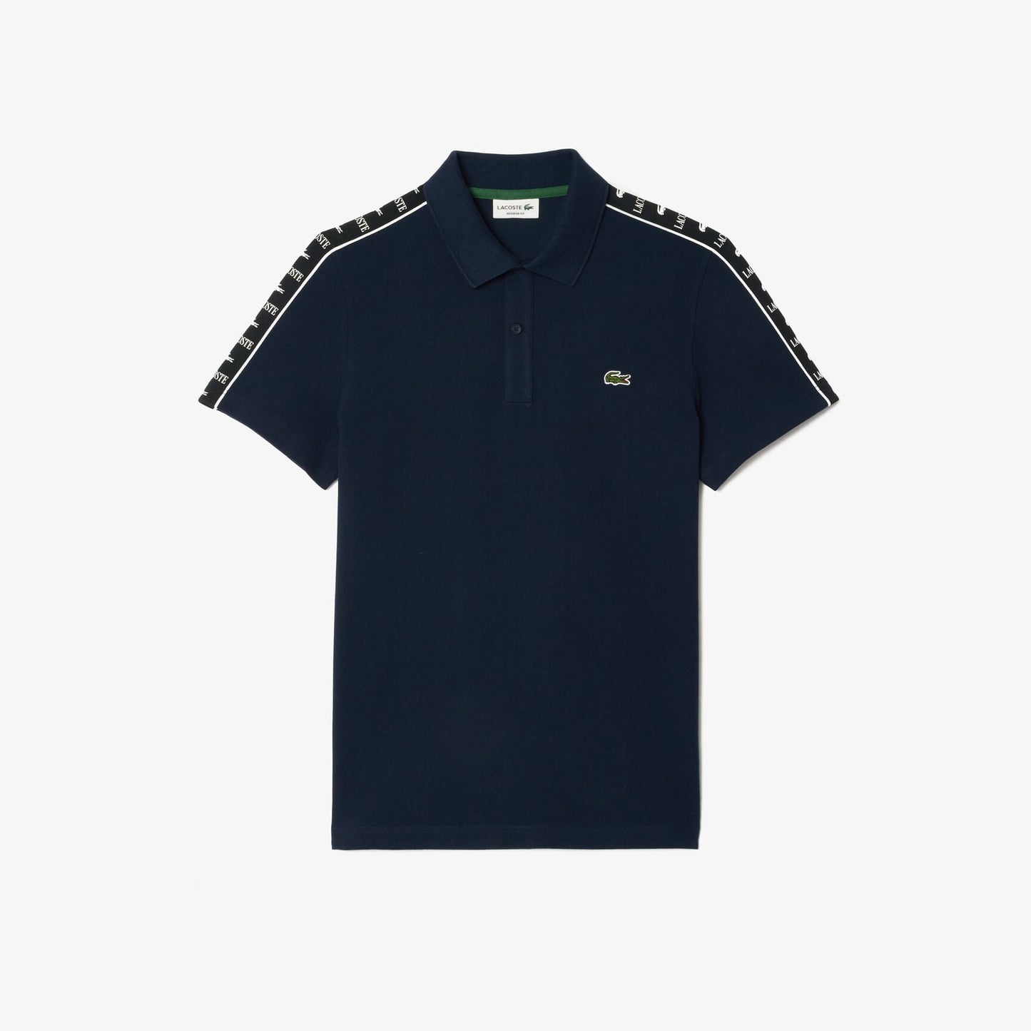 Lacoste Regular Fit Monogram Tape Cotton Polo Shirt – Navy Blue