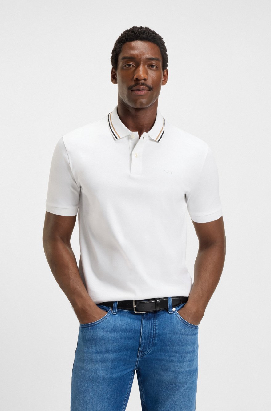 BOSS Slim-Fit Piqué Polo – Signature Tipped Collar Edition