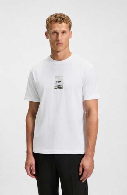 BOSS Regular-Fit Cotton T-Shirt with Architectural Artwork