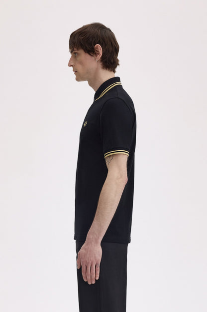 Fred Perry Slim-Fit Twin Tipped Cotton Piqué Polo Shirt in Black/Gold