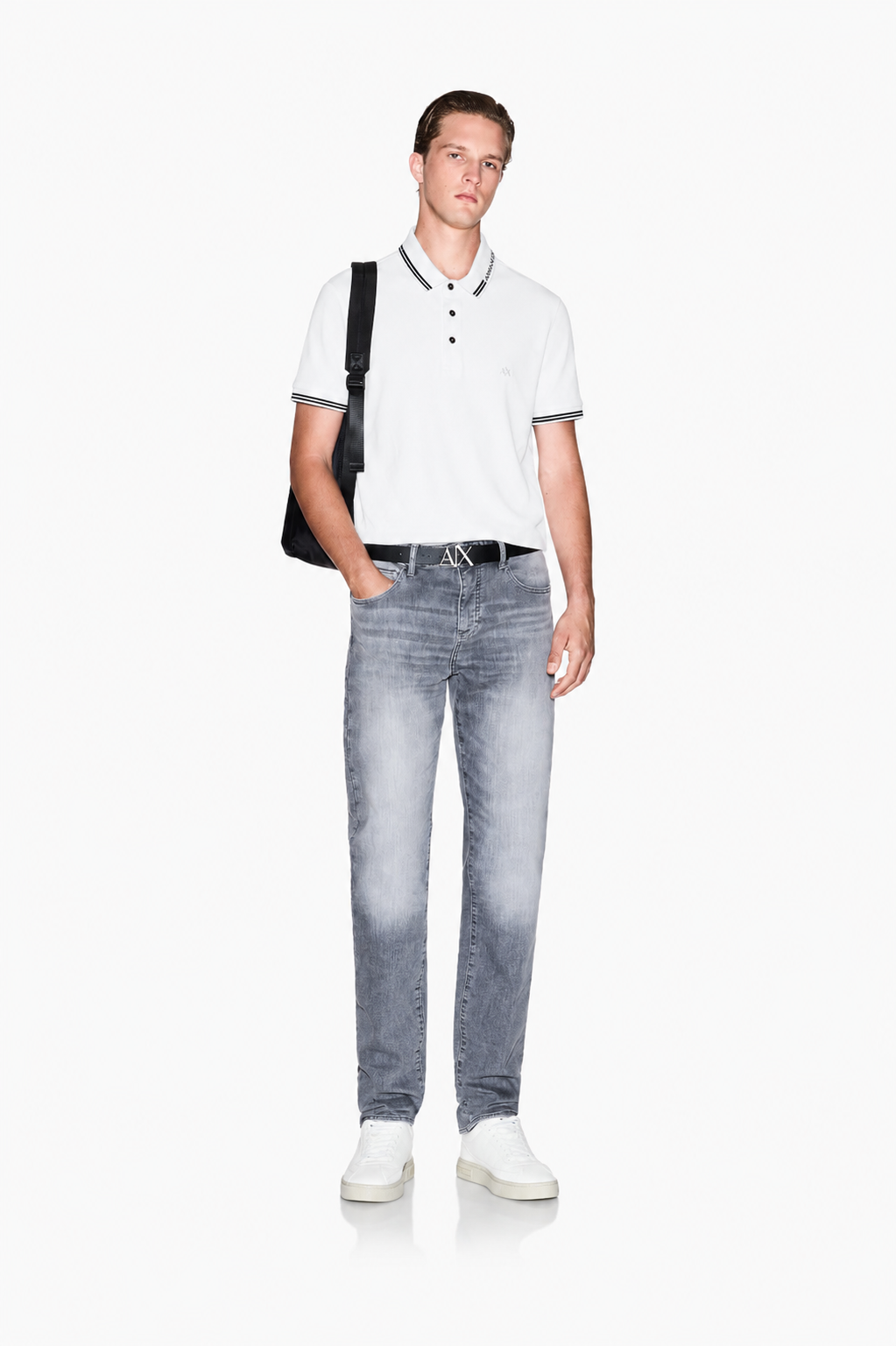 Armani Exchange Logo-Collar Slim-Fit Polo Shirt – Optic White