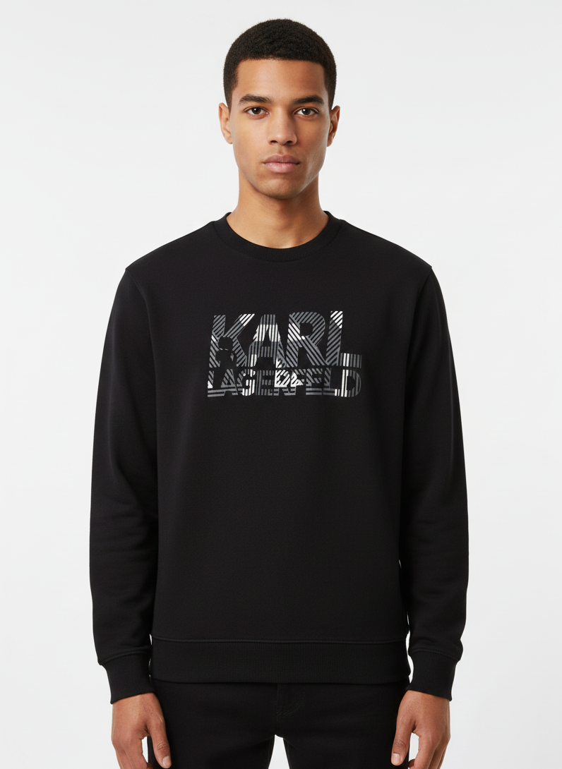 KARL LAGERFELD Men’s Striated Graphic Logo Sweatshirt – Black