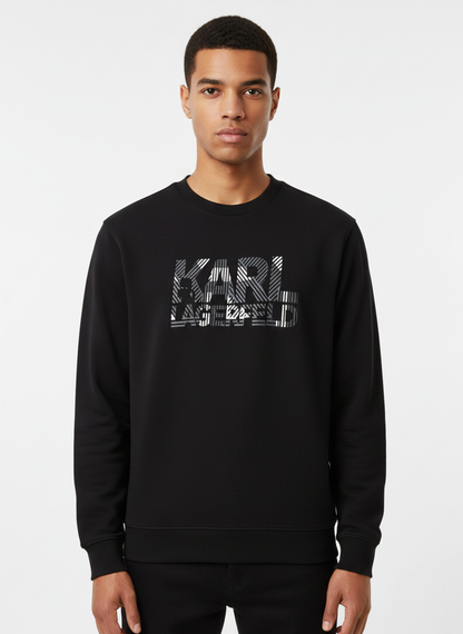 KARL LAGERFELD Men’s Striated Graphic Logo Sweatshirt – Black