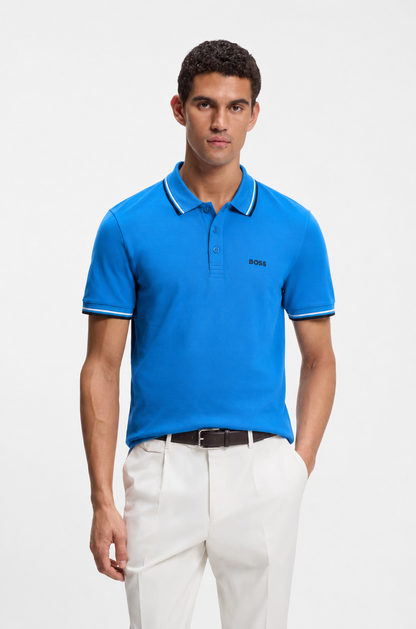BOSS Regular-Fit Cotton Piqué Polo Shirt in Azure Blue