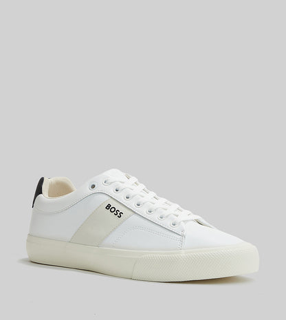 BOSS Men's Katno Low-Top Sneakers – Premium White Leather with Signature Stripe