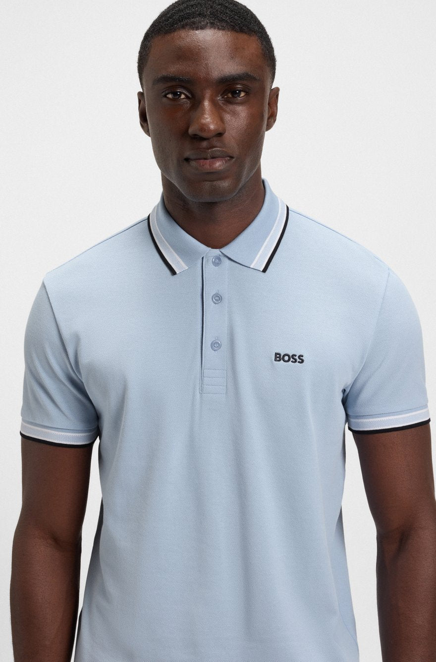 BOSS Slim-Fit Piqué Polo – Sky Blue Tipped Edition