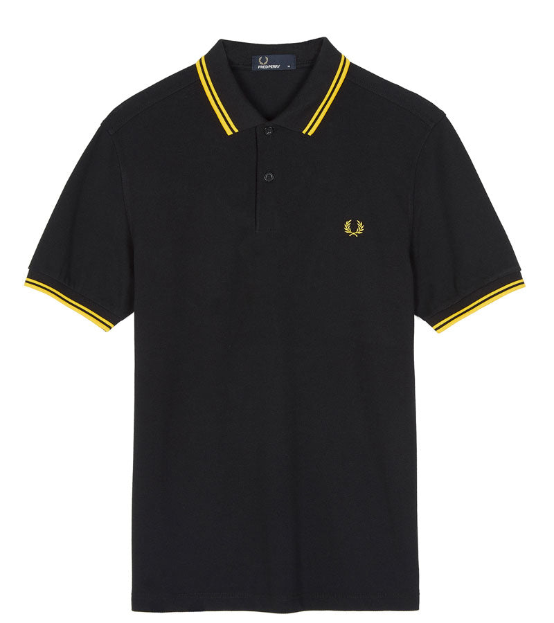 Fred Perry M3600 Twin Tipped Polo – Black & Champagne Yellow