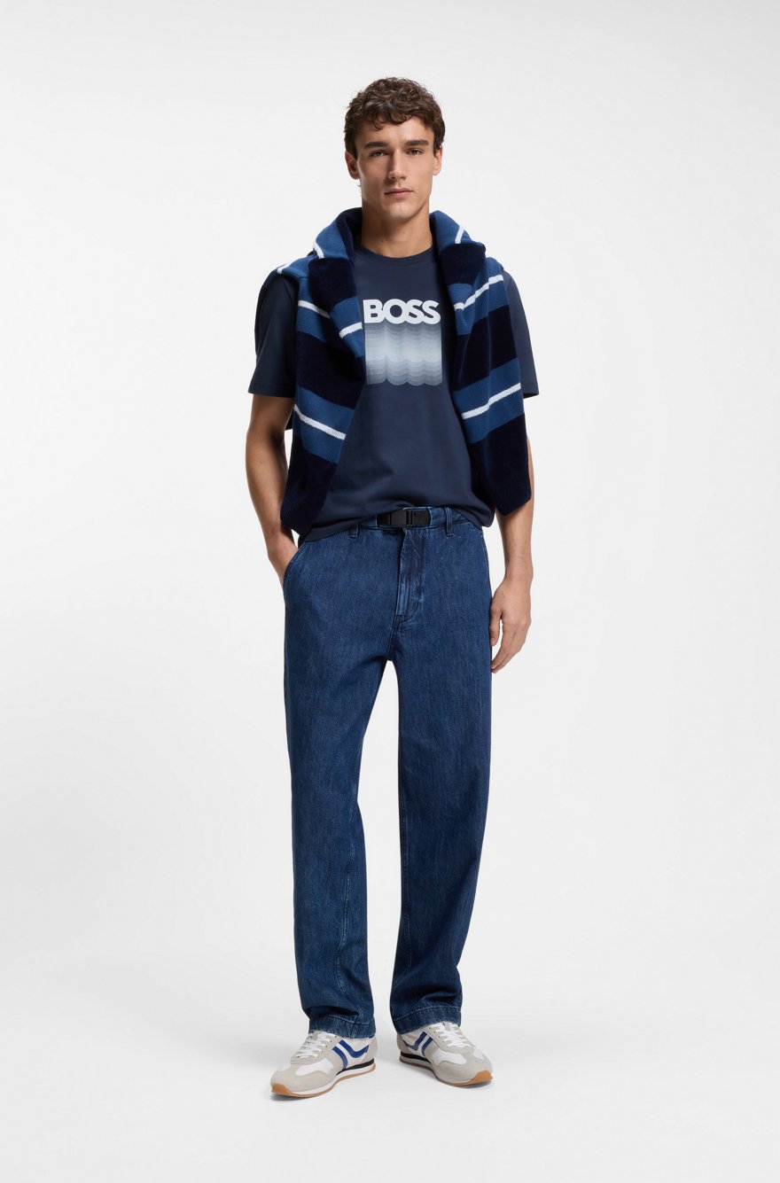 BOSS Regular-Fit Cotton T-Shirt with Gradient Wave Logo