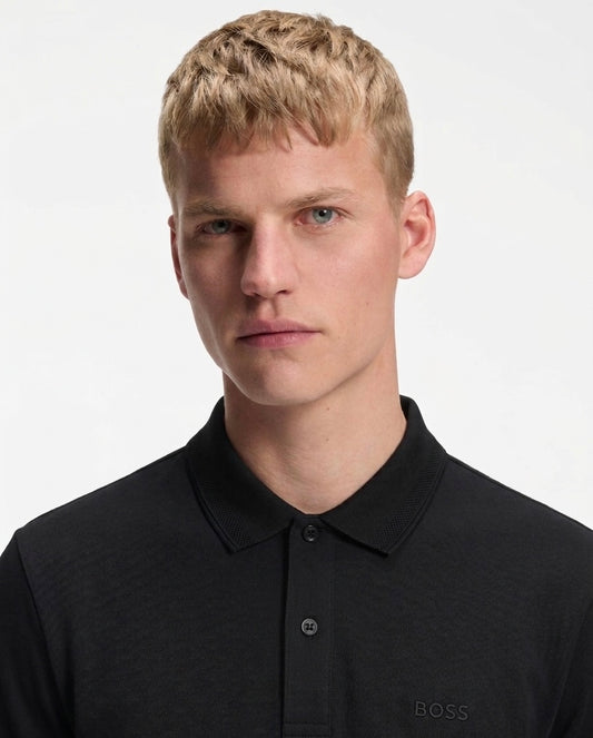 BOSS Slim-Fit Polo Shirt in Jet Black Mercerized Cotton Piqué