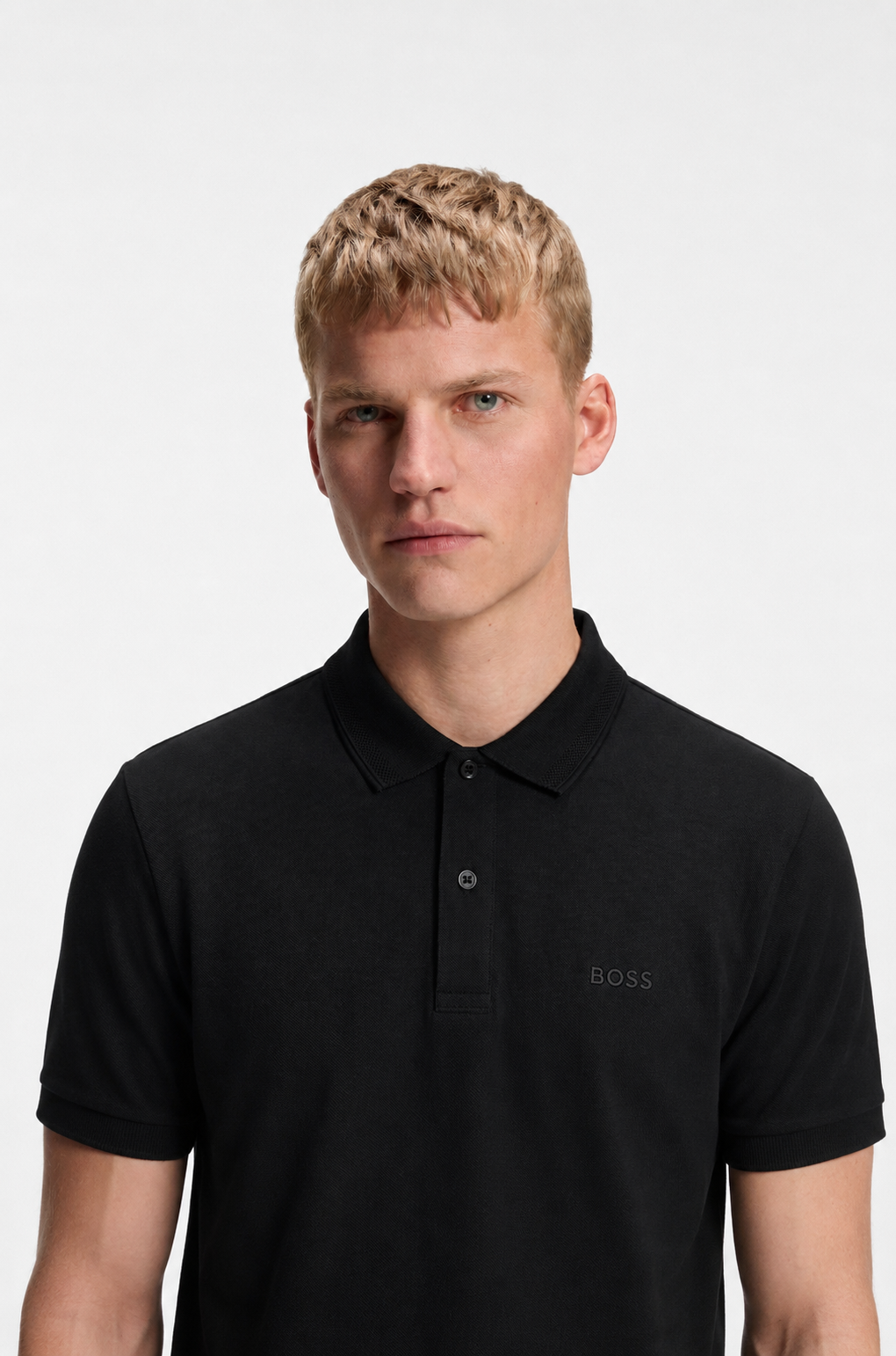 BOSS Slim-Fit Polo Shirt in Jet Black Mercerized Cotton Piqué