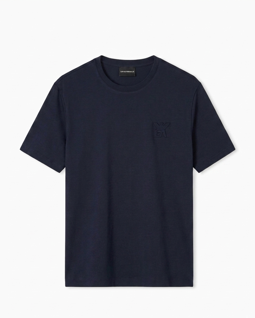 Emporio Armani | Tonal Eagle Embroidery Cotton T-Shirt – Midnight Navy