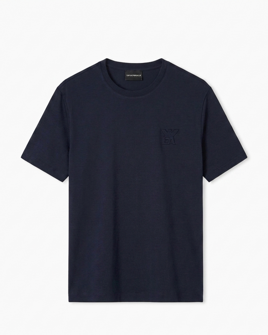 Emporio Armani | Tonal Eagle Embroidery Cotton T-Shirt – Midnight Navy