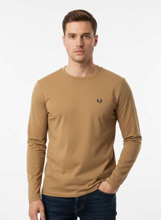 Fred Perry Crew Neck Long Sleeve T-Shirt - Caramel Brown