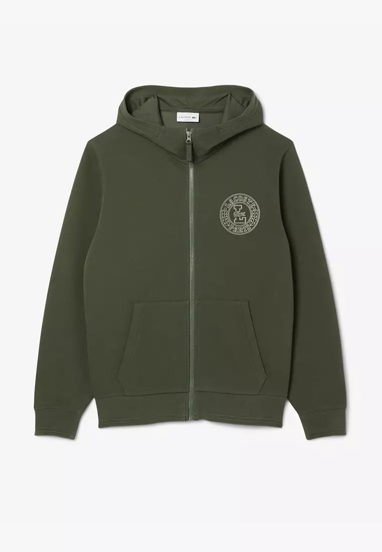 Lacoste Green Full-Zip Hoodie - Circle Logo Badge Embroidery